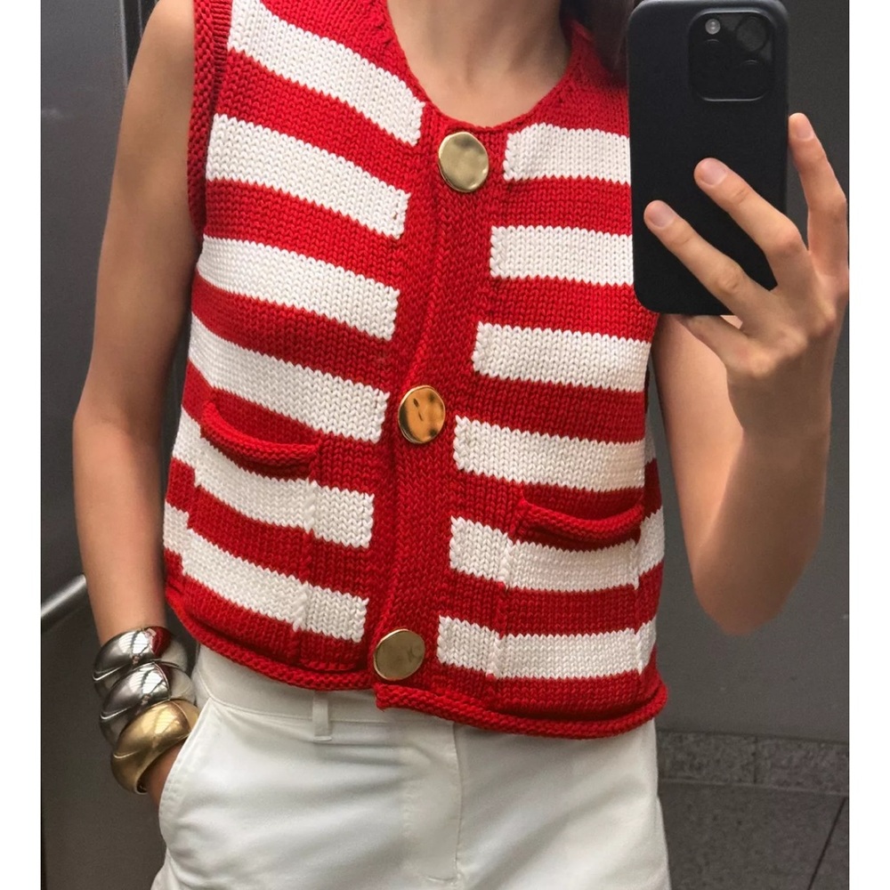 Zara STRIPED KNIT VEST TOP
